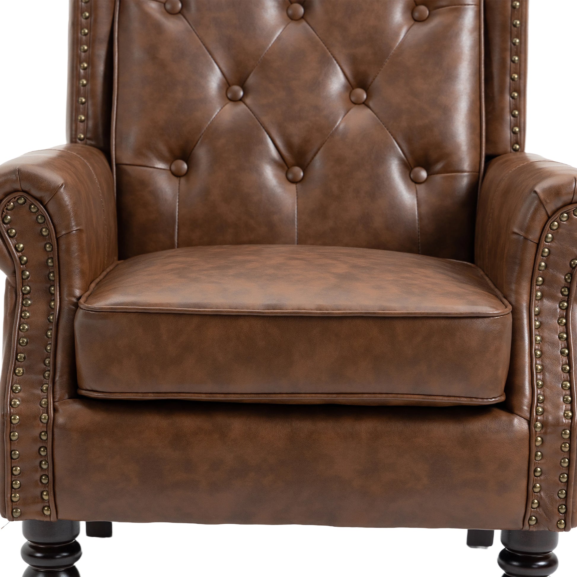 Coolmore Wood Frame Armchair, Modern Accent Chair Lounge Chair With Sturdy Wood Legs For Living Room Bedroom Brown Pu Brown Pu Foam Pu Leather