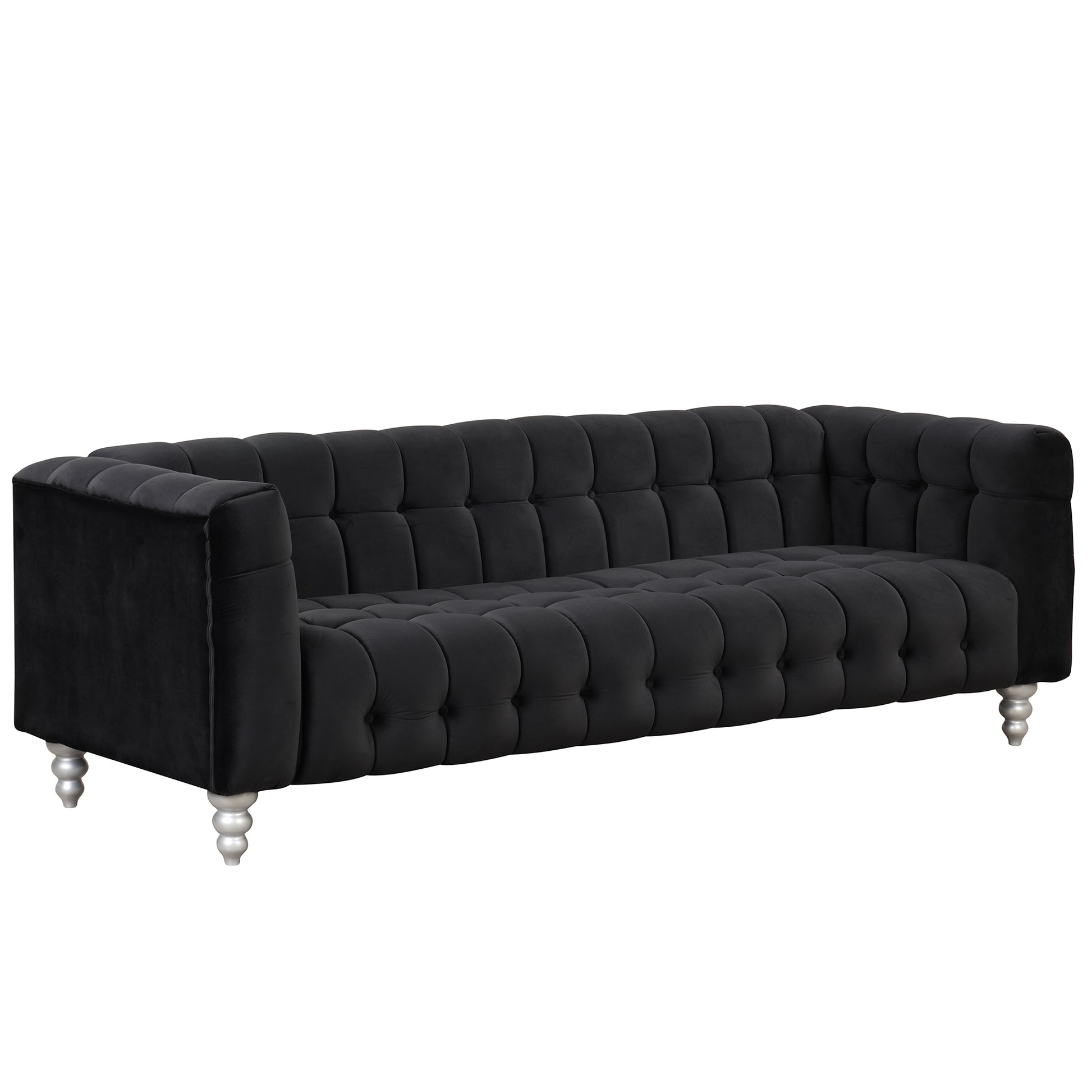 89" Modern Sofa Dutch Fluff Upholstered Sofa With Solid Wood Legs, Buttoned Tufted Backrest,Black Black Foam Polyester 3 Seat