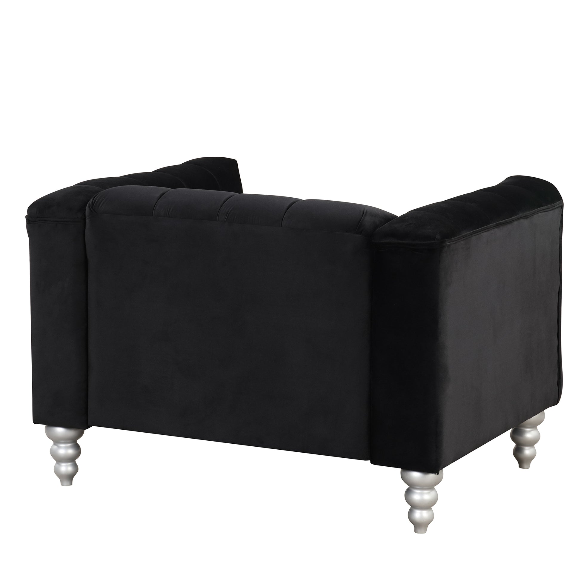42" Modern Sofa Dutch Fluff Upholstered Sofa With Solid Wood Legs, Buttoned Tufted Backrest Black Foam Polyester