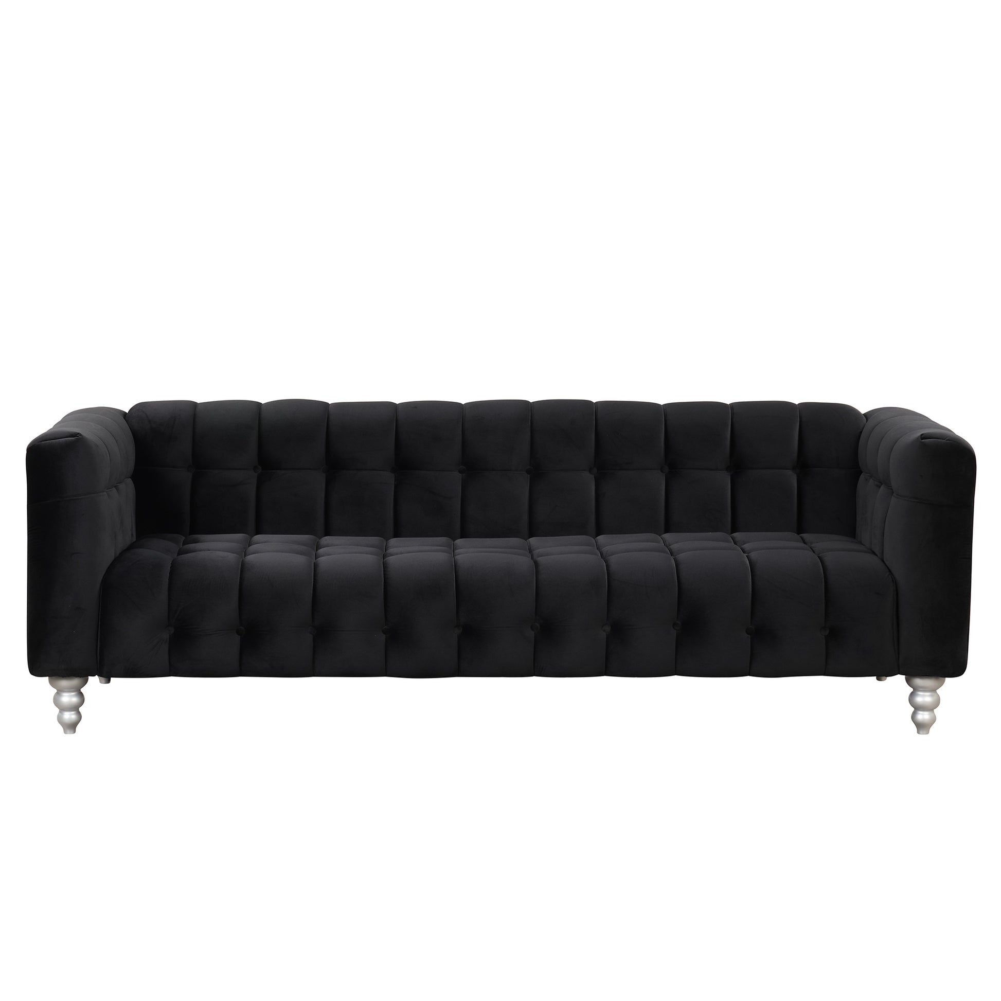 89" Modern Sofa Dutch Fluff Upholstered Sofa With Solid Wood Legs, Buttoned Tufted Backrest,Black Black Foam Polyester 3 Seat