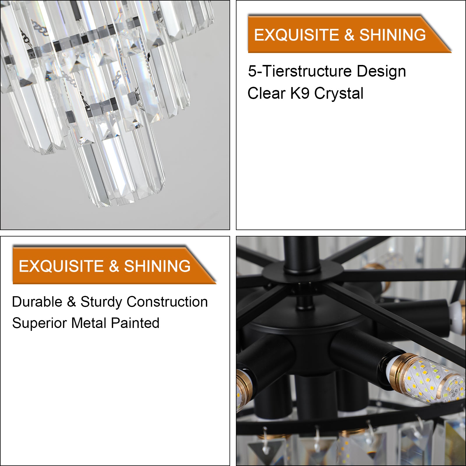 Same As W1340110374 L5011 Black Large Crystal Chandelier, Modern Style Chandelier, Dining Room, Living Room, Bedroom Bulbs Not Included Black Luxury Crystal