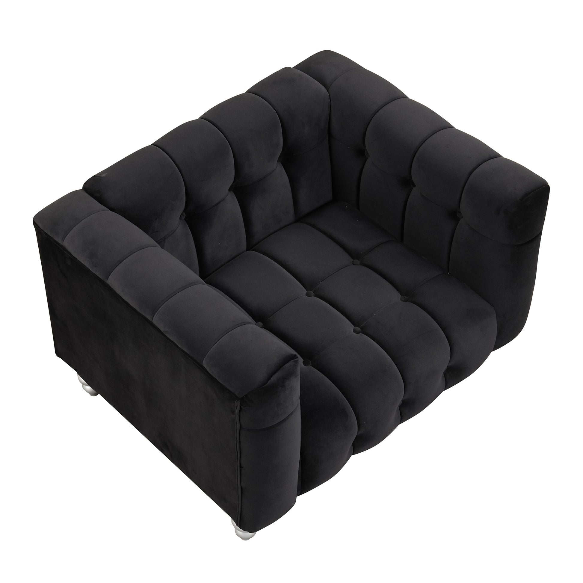 42" Modern Sofa Dutch Fluff Upholstered Sofa With Solid Wood Legs, Buttoned Tufted Backrest Black Foam Polyester