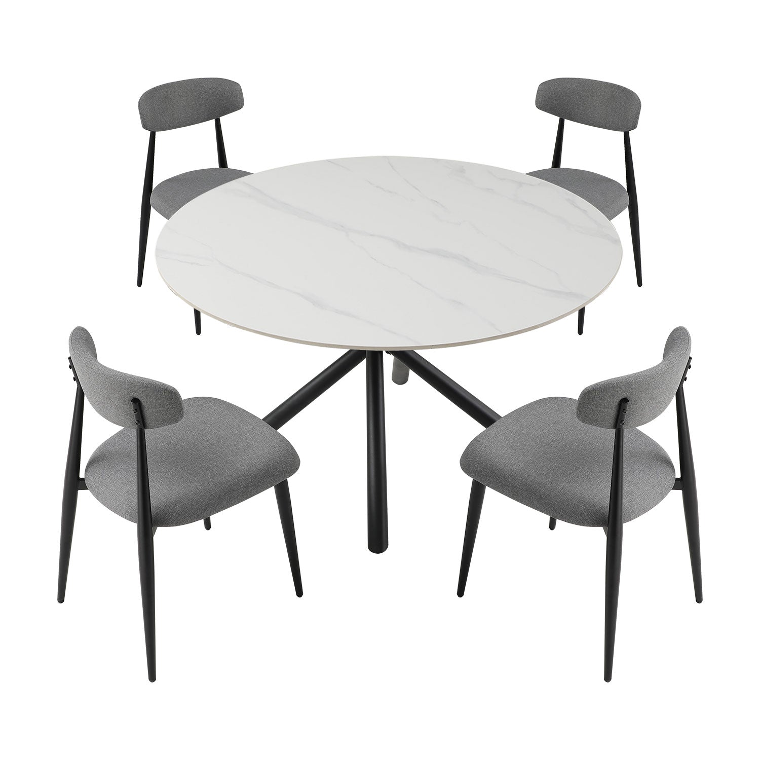 Set Of 4 Modern Dining Chairscurved Backrest Round Upholstered And Metal Frame,Grey Gray Foam Metal