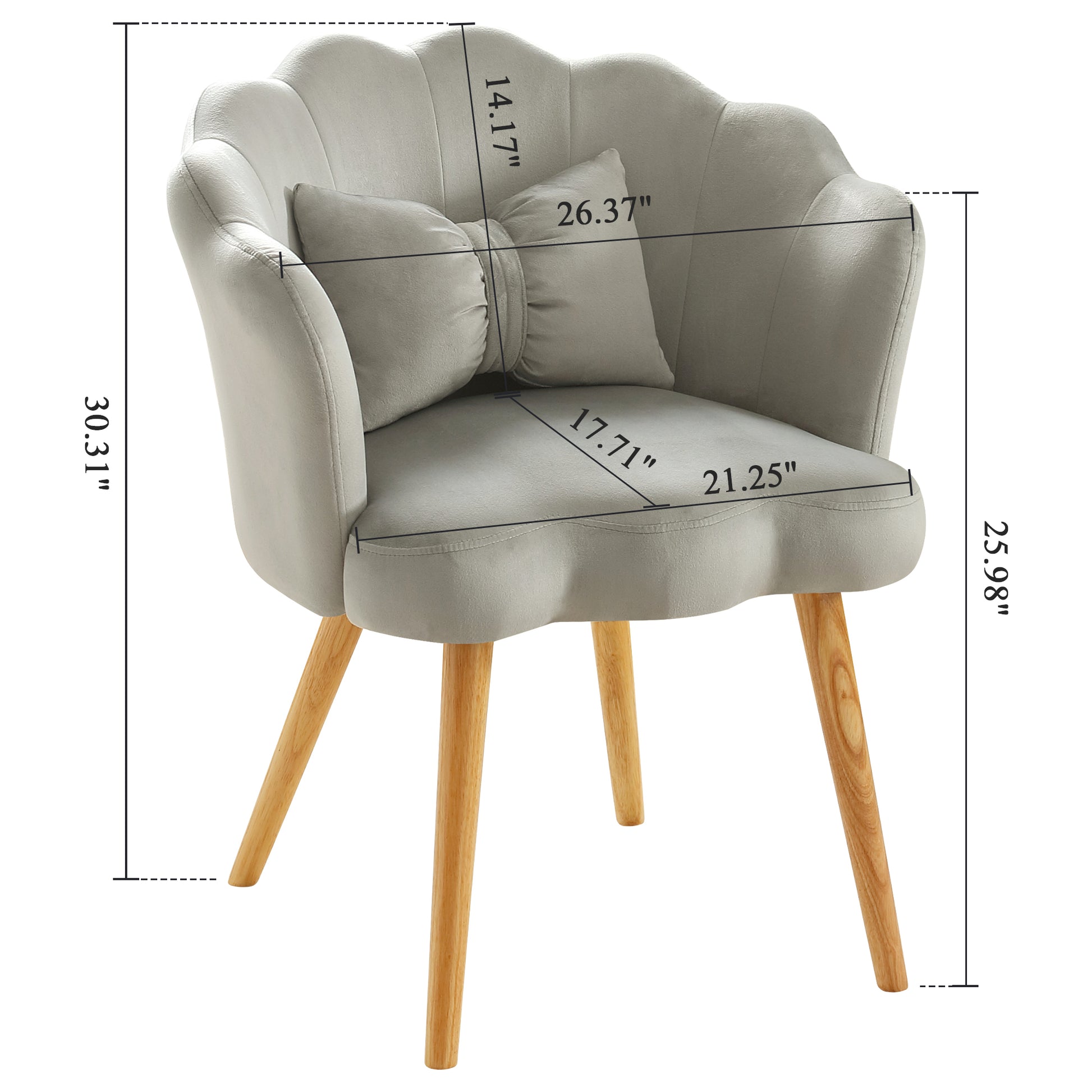 Velvet Wooden Foot Casual Lotus Chair With Waist Pillow Grey Grey Cotton Metal & Wood