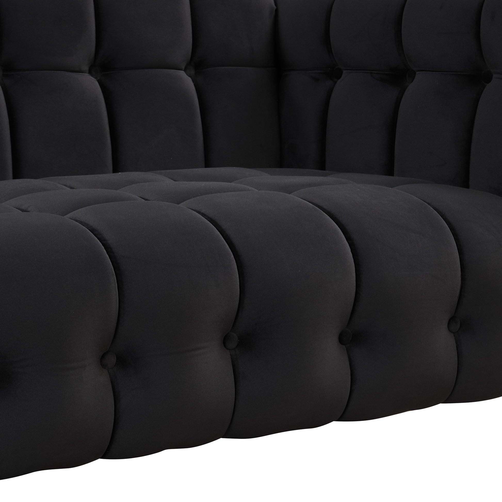 89" Modern Sofa Dutch Fluff Upholstered Sofa With Solid Wood Legs, Buttoned Tufted Backrest,Black Black Foam Polyester 3 Seat