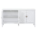 Retro Sideboard Door With Circular Groove Design Round Metal Door Handle For Entrance, Dinning Room, Living Room White White Mdf