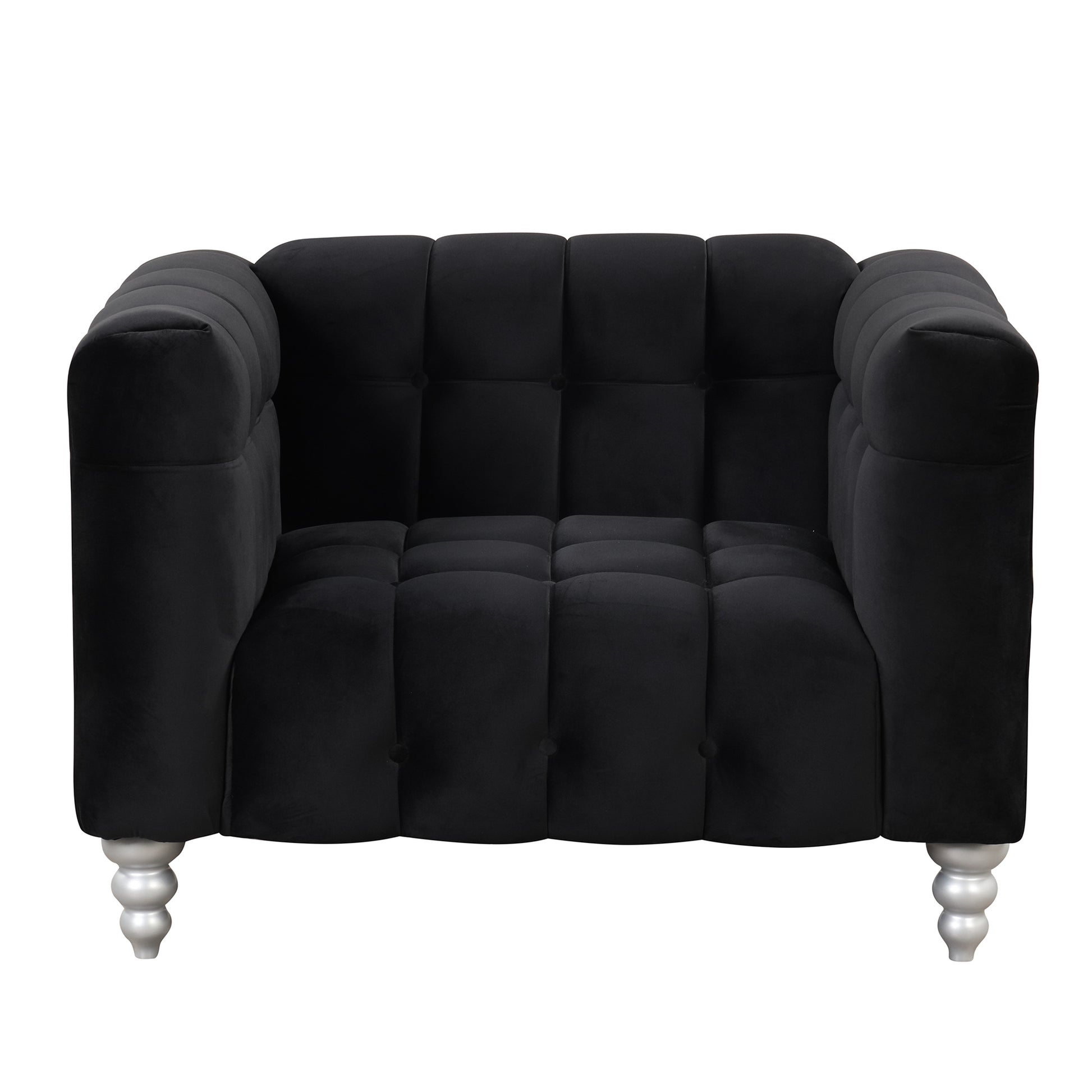 42" Modern Sofa Dutch Fluff Upholstered Sofa With Solid Wood Legs, Buttoned Tufted Backrest Black Foam Polyester