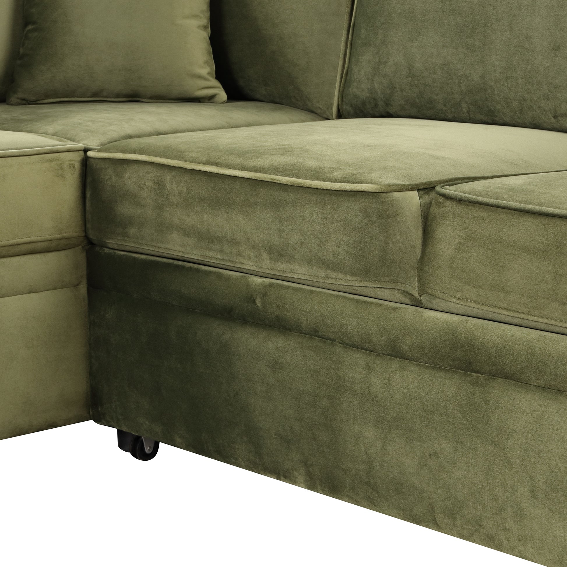 84.75" Sleeper Sofa Bed,2 In 1 Pull Out Sofa Bed L Shape Couch With Storage Ottoman For Living Room,Bedroom Couch And Small Apartment, Green Green Foam Velvet 4 Seat