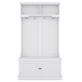 Hall Tree With Storage Shoe Bench For Entryway And Hallway, 4 In 1 Design Coat Racks With 4 Hooks For Living Room, White White Mdf