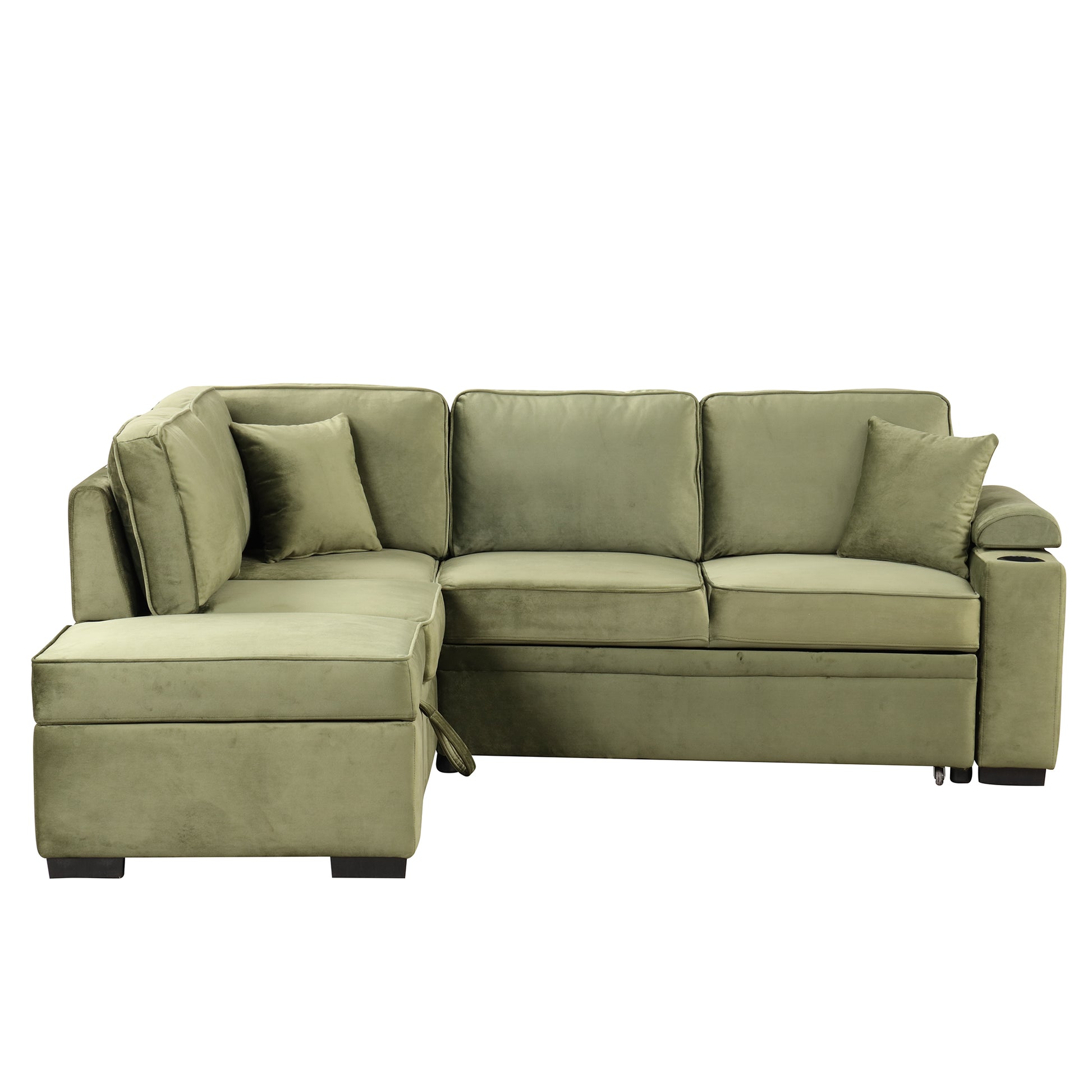 84.75" Sleeper Sofa Bed,2 In 1 Pull Out Sofa Bed L Shape Couch With Storage Ottoman For Living Room,Bedroom Couch And Small Apartment, Green Green Foam Velvet 4 Seat