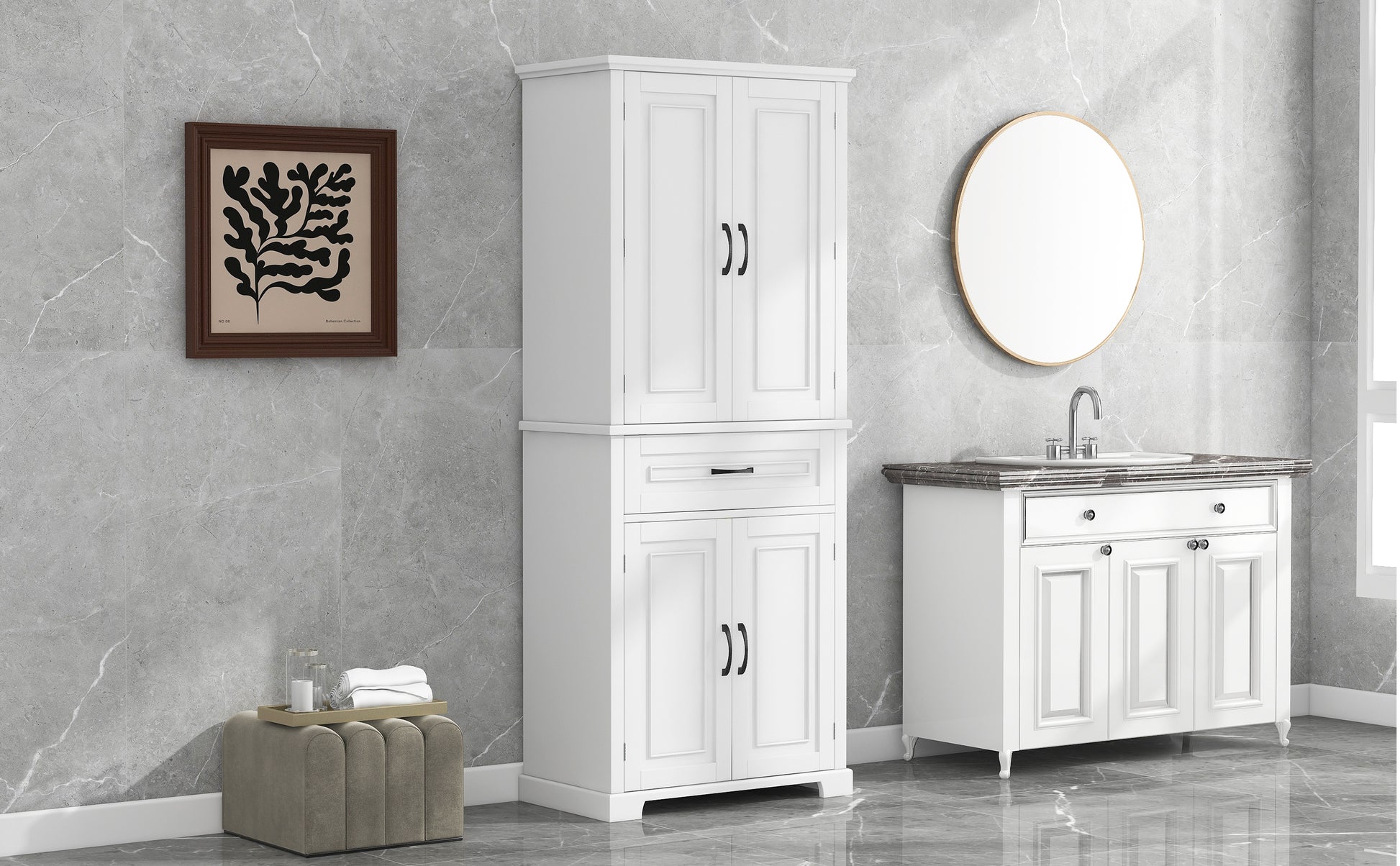 Bathroom Storage Cabinet With Doors And Drawer, Multiple Storage Space, Adjustable Shelf, White White Mdf