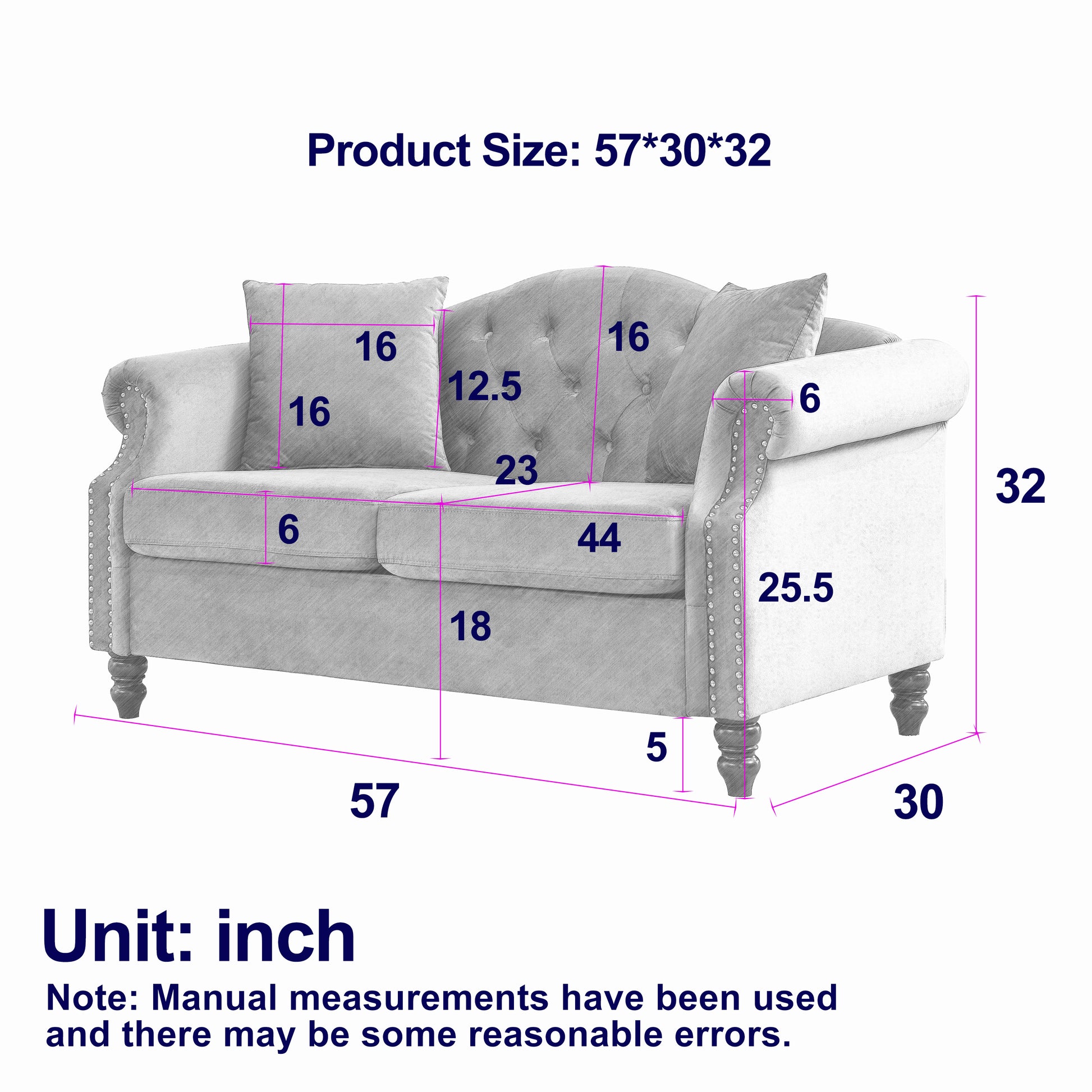 57" Chesterfield Sofa Grey Velvet For Living Room, 2 Seater Sofa Tufted Couch With Rolled Arms And For Living Room, Bedroom, Office, Apartment, Two Pillowsw834S00074 Beige Foam Velvet 2 Seat