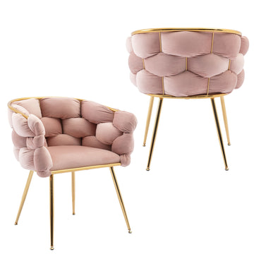 Luxury Modern Simple Leisure Velvet Single Sofa Chair Bedroom Lazy Person Household Dresser Stool Manicure Table Back Chair Pink Set Of 2 Pink Velvet
