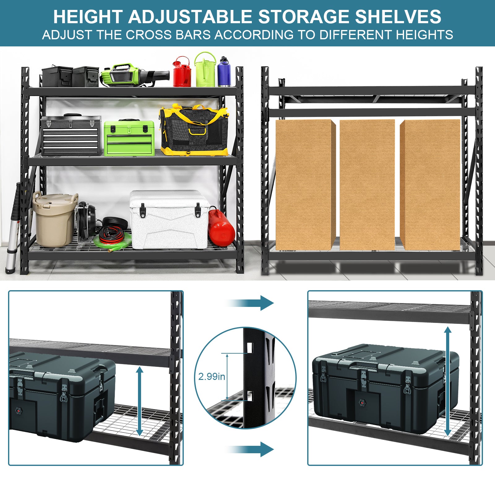 Garage Shelving Heavy Duty 72"H*77"W Garage Storage Shelves 6000Lbs Heavy Duty Shelving Adjustable 3 Tier Metal Shelving For Garage Storage Shelving Industrial Shelving Storage Rack, Black Black Iron