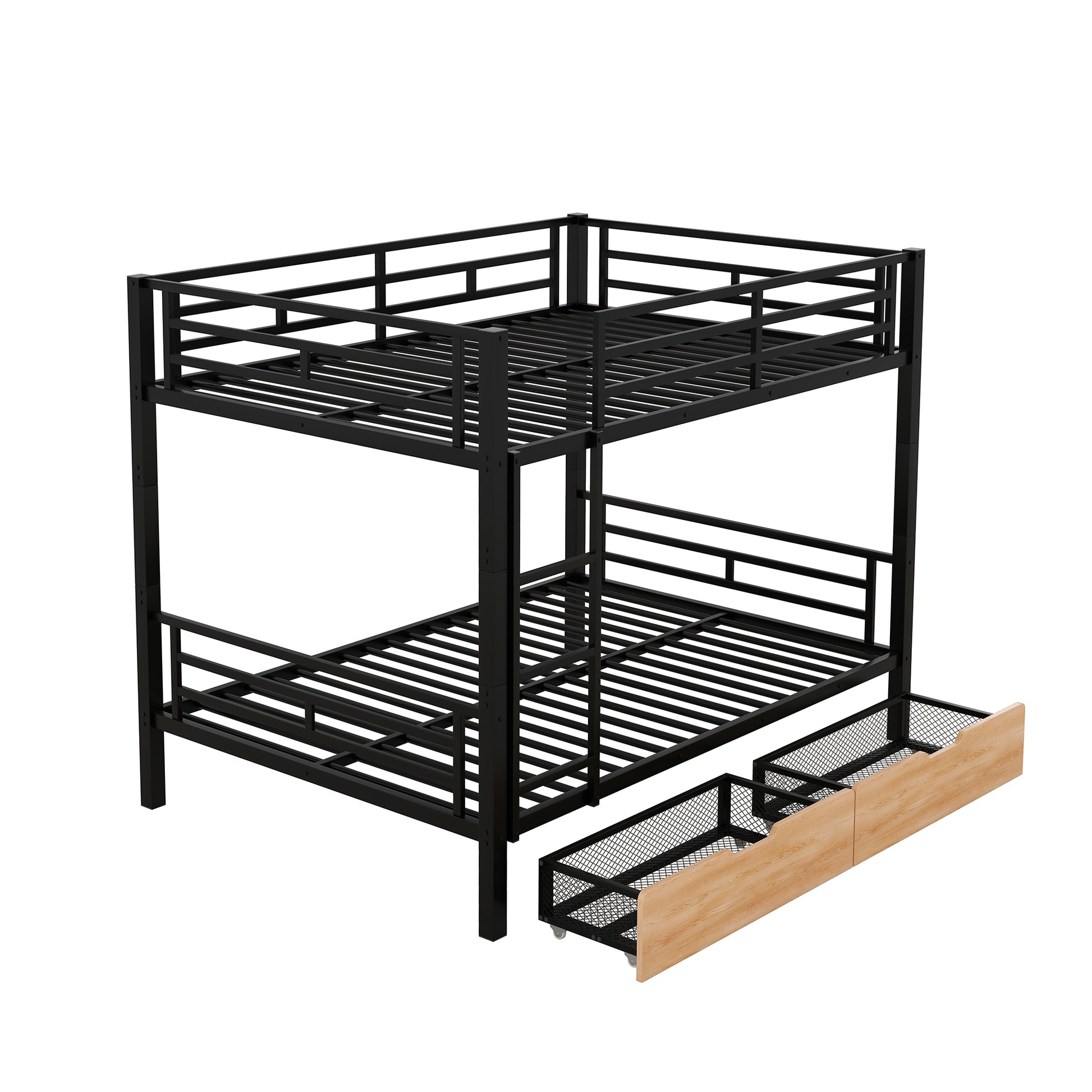 Metal Full Size Convertible Bunk Bed With 2 Drawers, Black Box Spring Not Required Full Black Metal Bedroom Bed Frame Metal & Wood
