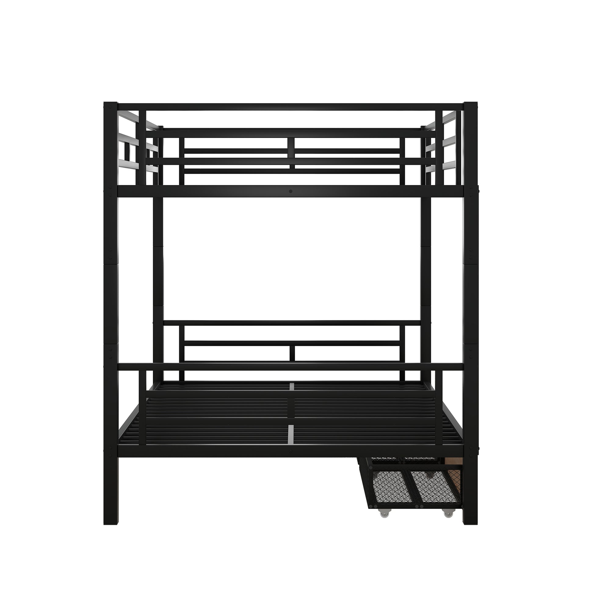 Metal Full Size Convertible Bunk Bed With 2 Drawers, Black Box Spring Not Required Full Black Metal Bedroom Bed Frame Metal & Wood