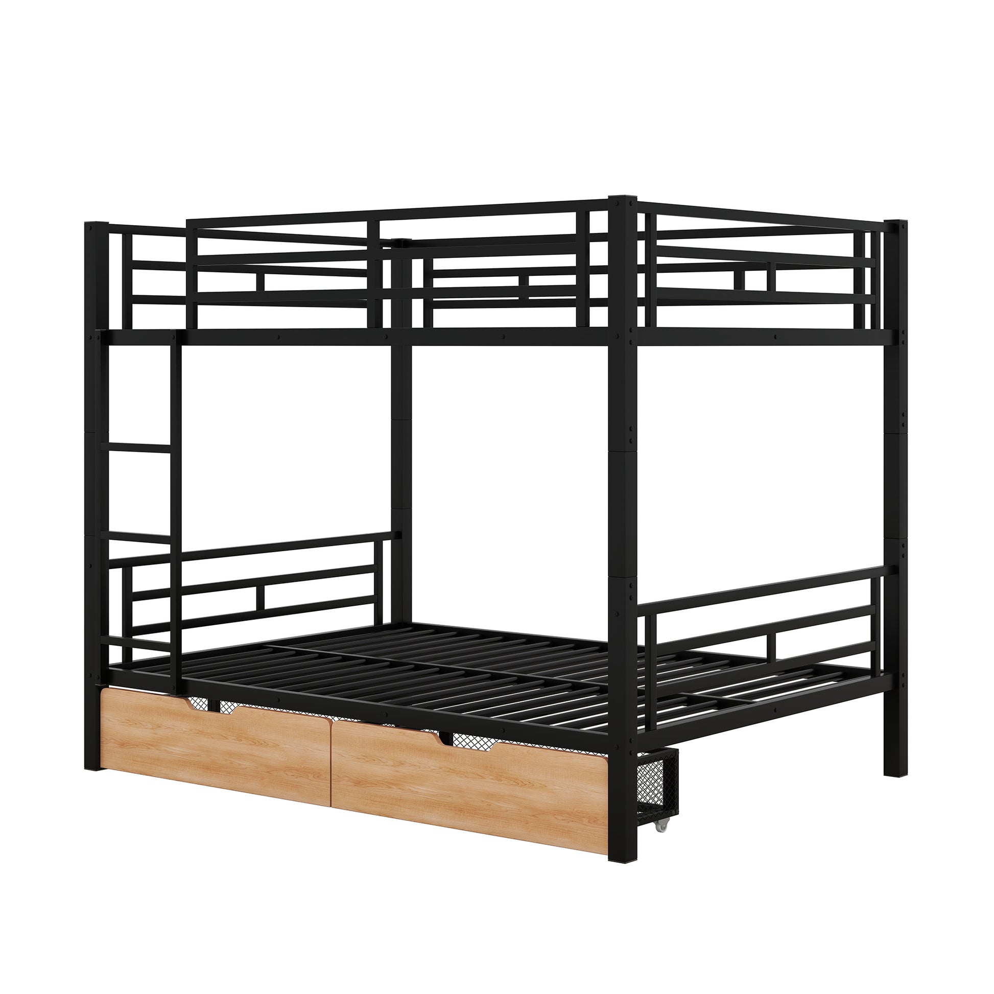 Metal Full Size Convertible Bunk Bed With 2 Drawers, Black Box Spring Not Required Full Black Metal Bedroom Bed Frame Metal & Wood