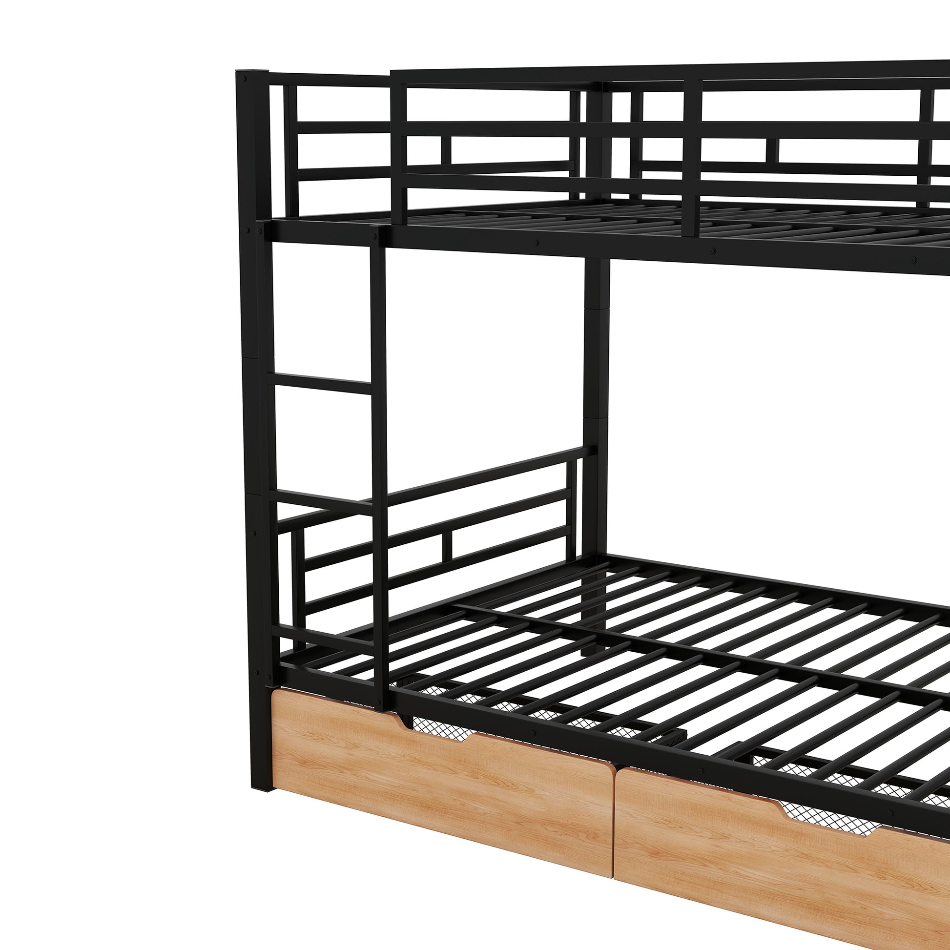 Metal Full Size Convertible Bunk Bed With 2 Drawers, Black Box Spring Not Required Full Black Metal Bedroom Bed Frame Metal & Wood