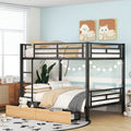 Metal Full Size Convertible Bunk Bed With 2 Drawers, Black Box Spring Not Required Full Black Metal Bedroom Bed Frame Metal & Wood