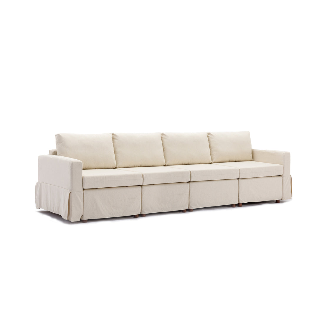 4 Seat Module Sectional Sofa Couch,Seat Cushion And Back Cushion Removable And Washable,Linen Fabric Cover,Cream Cream Wood Primary Living Space Medium Soft Rubberwood Foam Linen 4 Seat