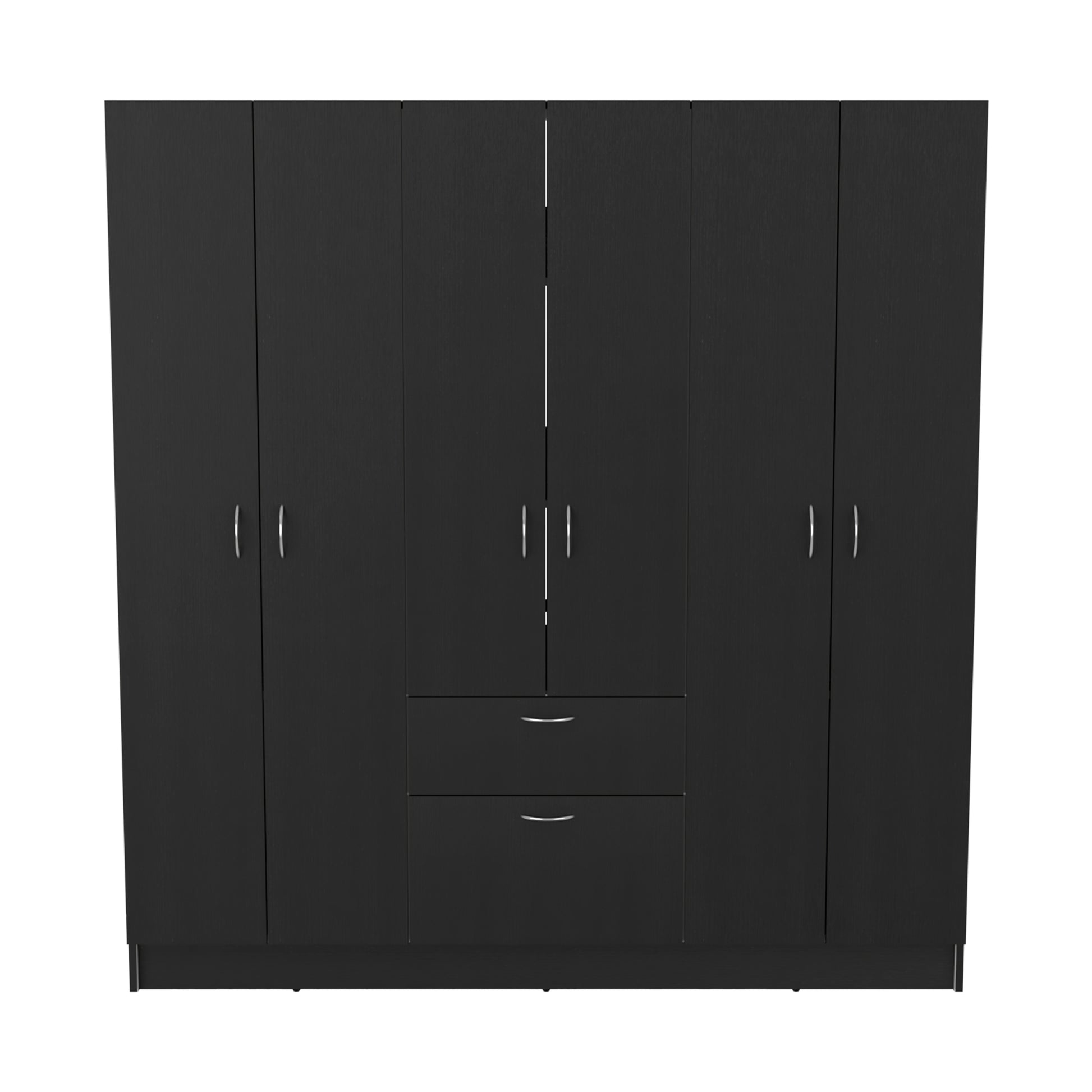 Mitu Six Doors Armoire, Seven Interior Shelves, One Drawer, Rod Black White Black Bedroom Particle Board