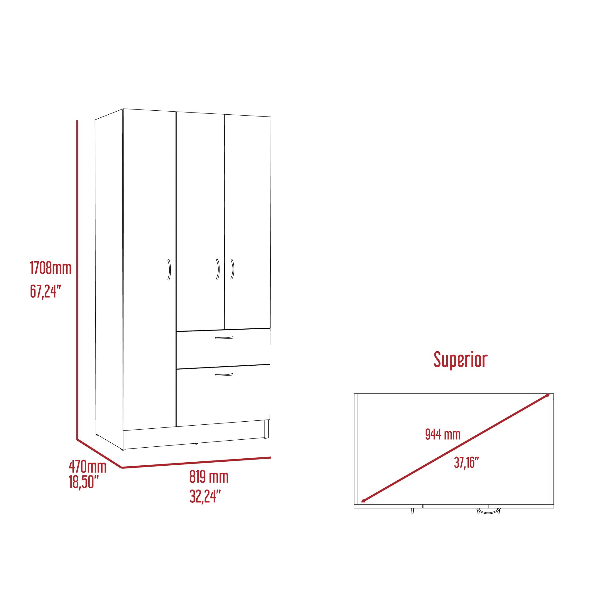 Primavera Armoire, Double Door Cabinets, One Drawer, Metal Rod, Five Shelves Black White Multicolor Particle Board Particle Board