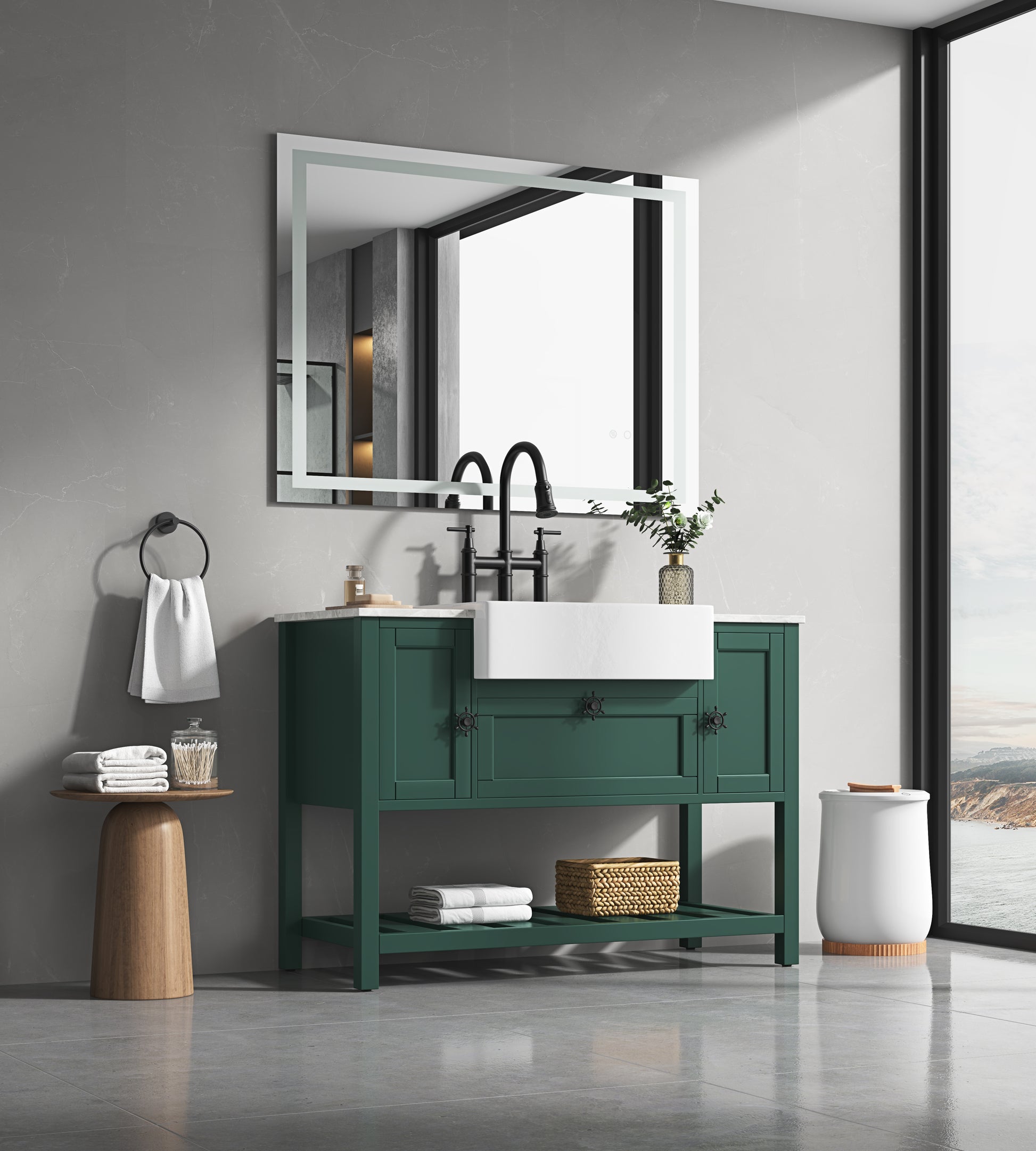 Led Bathroom Mirror 48 "X 36 " With Front And Backlight, Large Dimmable Wall Mirrors With Anti Fog, Memory, 3Colors, Led Vanity Mirror White Aluminium