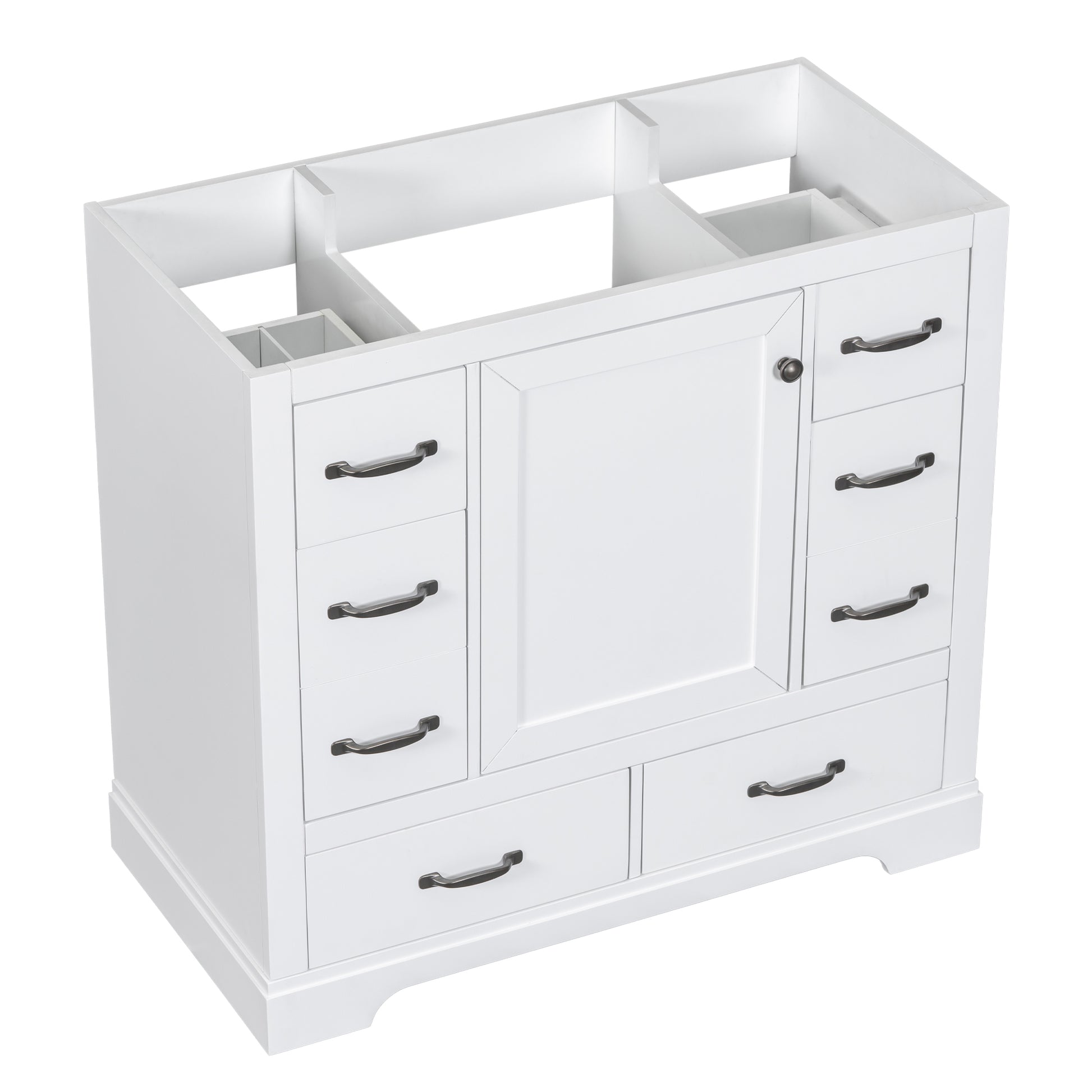 36" Bathroom Vanity Without Sink, Cabinet Base Only, Six Drawers, Multi Functional Drawer Divider, Adjustable Shelf, White White Solid Wood Mdf