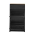 Functional Entryway Organizer With 2 Flip Drawers, Wood Grain Pattern Top Shoe Cabinet With Drawer, Free Standing Shoe Rack With Adjustable Panel For Hallway, Black Freestanding 3 4 Drawers Black