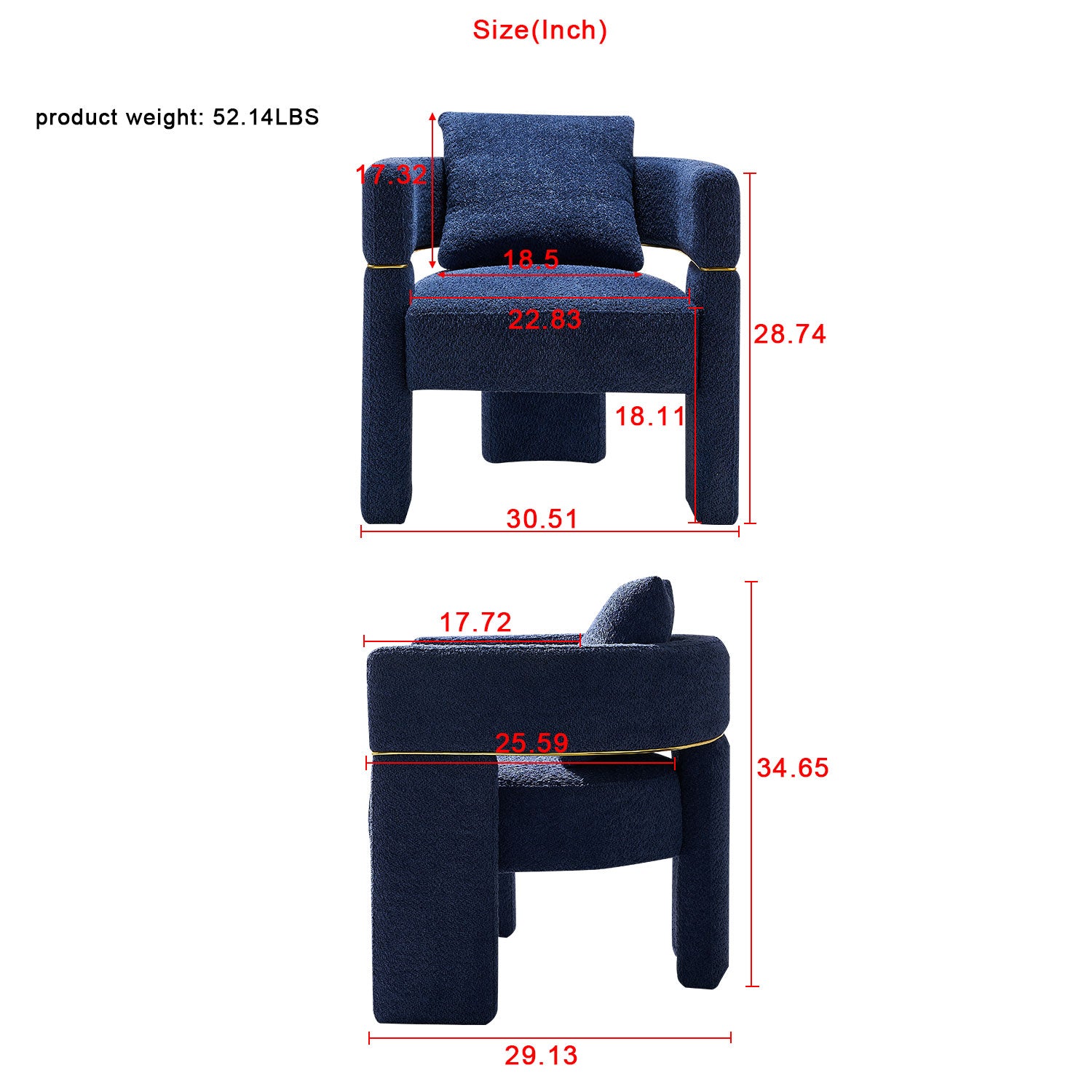 30.51" Wide Boucle Upholstered Accent Chair Navy Primary Living Space Modern Fiber Foam And Polyester Fiber Pad Boucle