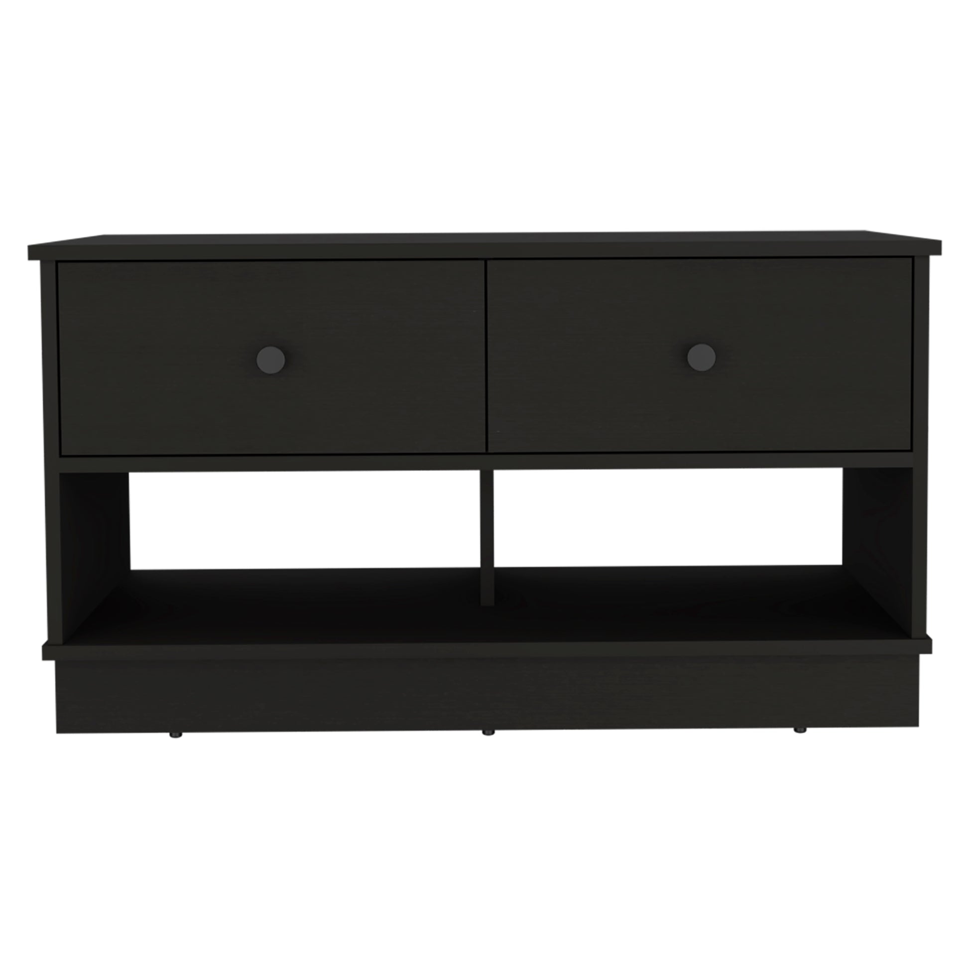 Tulip Storage Bench, Two Drawers, Two Shelves Black Mdf Engineered Wood