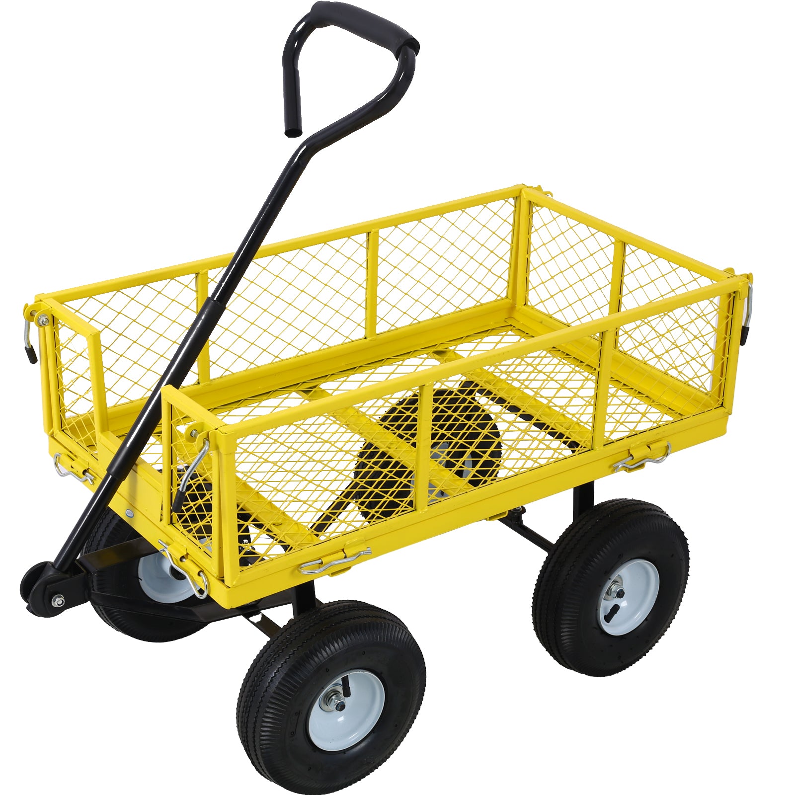 Steel Garden Cart, Steel Mesh Removable Sides, 3 Cu Ft, 550 Lb Capacity, Yellow Yellow Steel