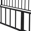 Twin Size Metal Floor Bed Frame With Fence And Door, Black Black Metal