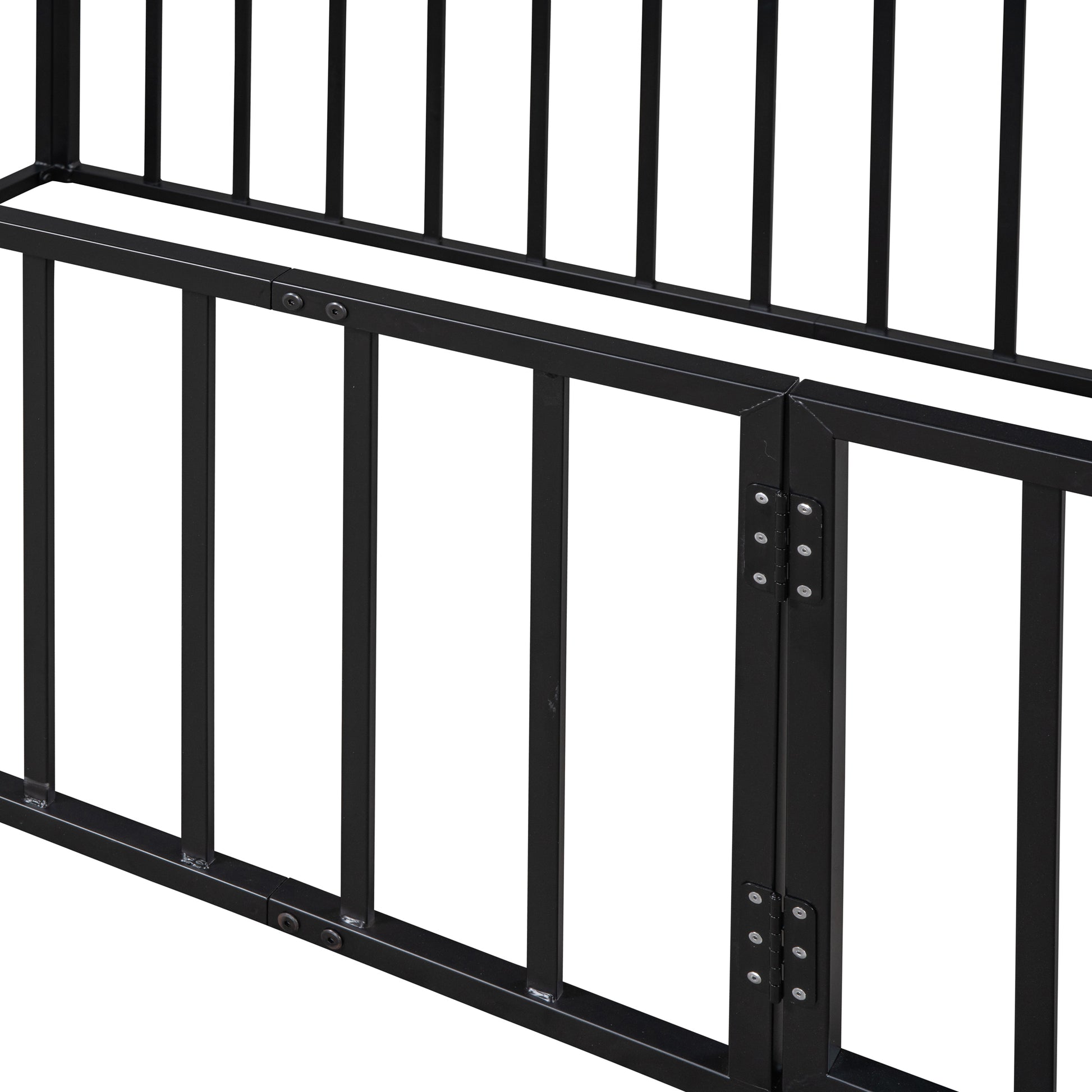 Twin Size Metal Floor Bed Frame With Fence And Door, Black Black Metal