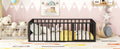 Twin Size Metal Floor Bed Frame With Fence And Door, Black Black Metal