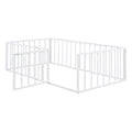 Twin Size Metal Floor Bed Frame With Fence And Door, White White Metal