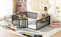 Full Size Metal Floor Bed Frame With Fence And Door, Black Black Metal