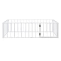 Twin Size Metal Floor Bed Frame With Fence And Door, White White Metal