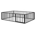 Full Size Metal Floor Bed Frame With Fence And Door, Black Black Metal