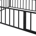 Full Size Metal Floor Bed Frame With Fence And Door, Black Black Metal