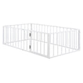 Twin Size Metal Floor Bed Frame With Fence And Door, White White Metal