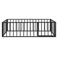 Twin Size Metal Floor Bed Frame With Fence And Door, Black Black Metal