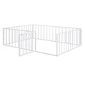 Full Size Metal Floor Bed Frame With Fence And Door, White White Metal