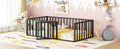 Twin Size Metal Floor Bed Frame With Fence And Door, Black Black Metal