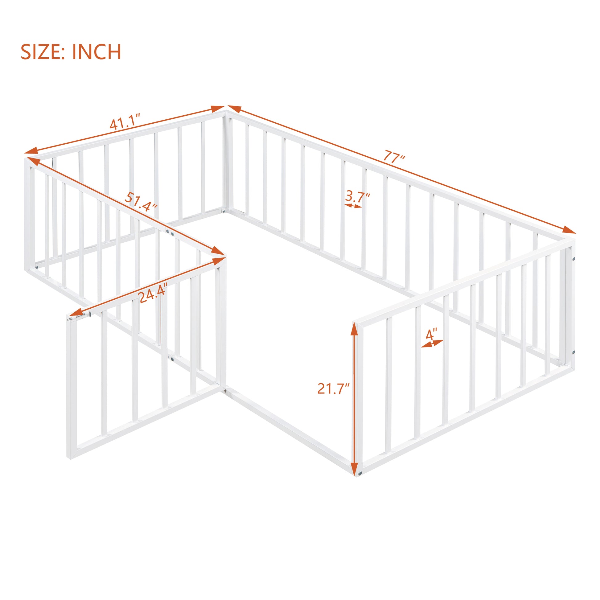 Twin Size Metal Floor Bed Frame With Fence And Door, White White Metal