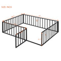 Full Size Metal Floor Bed Frame With Fence And Door, Black Black Metal