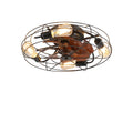 Caged Ceiling Fan With Light, 20'' Farmhouse Low Profile Ceiling Fan Lights With Remote Control, Modern Enclosed 4X E26 Bulb Ceiling Fans With Reversible Motor Living Room Bedroom Kitchen, Black Black Abs Iron