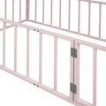Twin Size Metal Floor Bed Frame With Fence And Door, Pink Pink Metal
