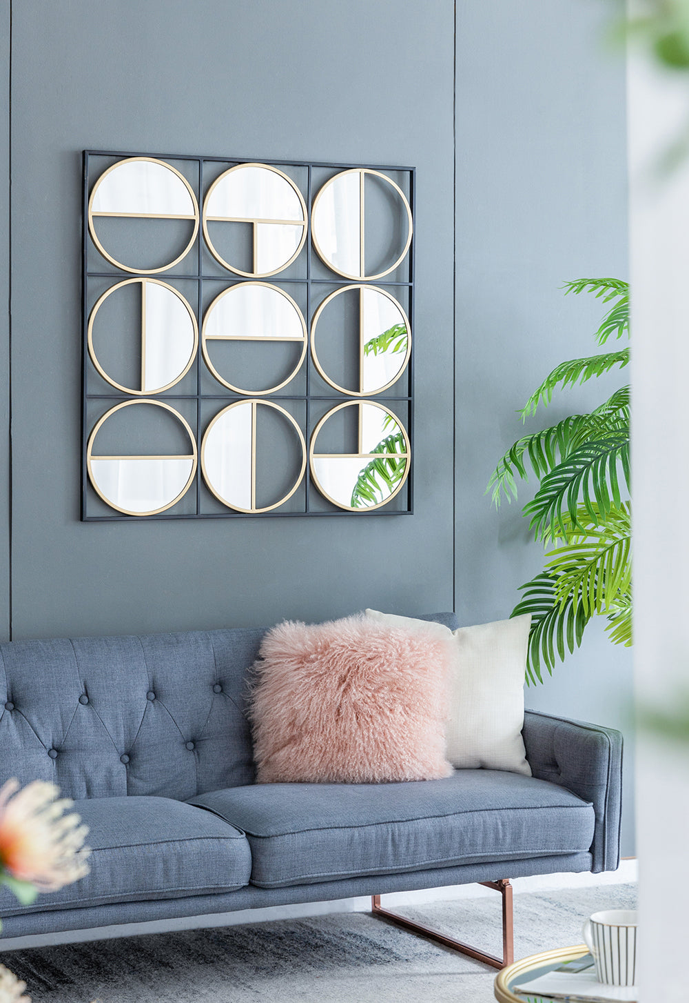 35.6" In Eclectic Styling Metal Beaded Black Wall Mirror With Contemporary Design For Bedroom,Liveroom & Entryway Golden Black Iron