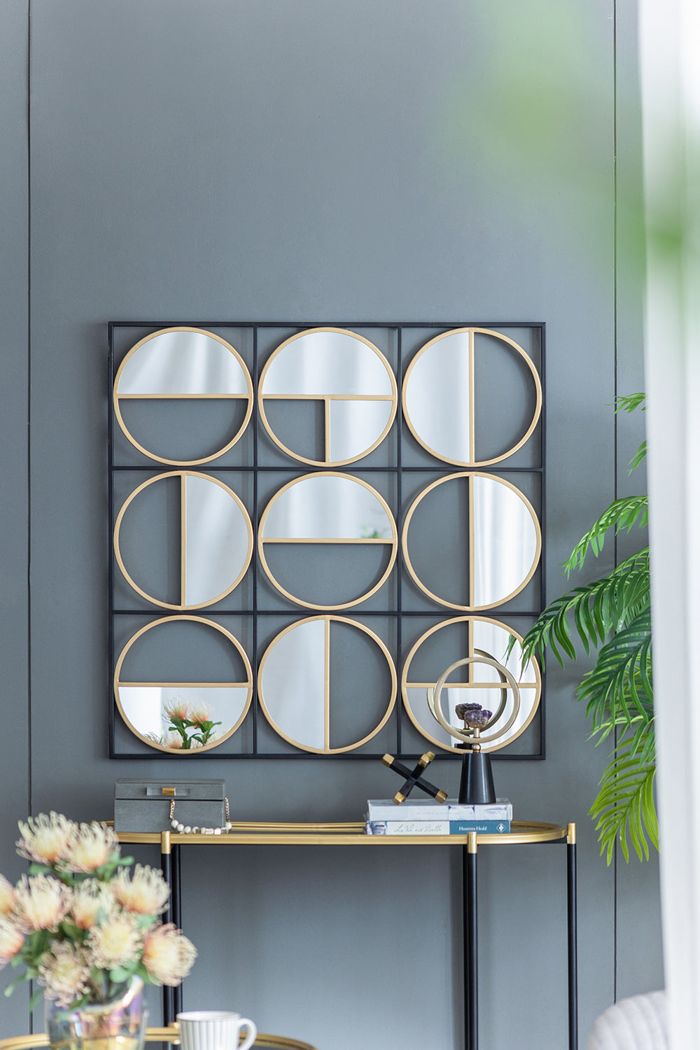 35.6" In Eclectic Styling Metal Beaded Black Wall Mirror With Contemporary Design For Bedroom,Liveroom & Entryway Golden Black Iron